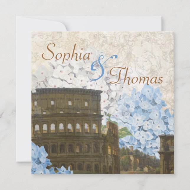 Ancient Rome Blue Hydrangea Wedding Invitation (Front)