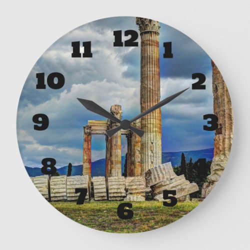 Ancient Ruins in Athens Greece Large Clock