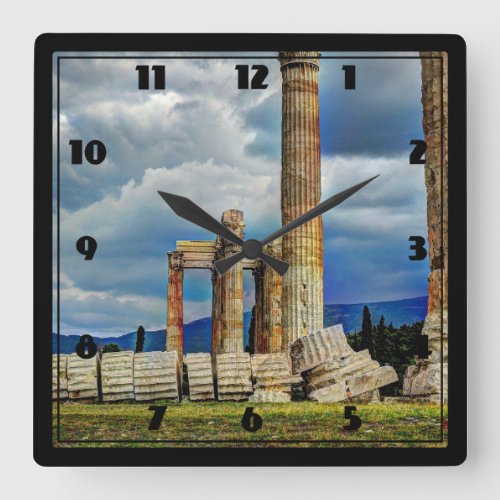 Ancient Ruins in Athens Greece Square Wall Clock