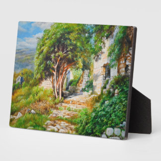 Ancient Ruins with Sunlit Tree – Oil Painting Plaque