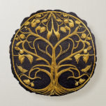 Ancient Rustic Blue Gold Tree of LIfe by kedoki Th Round Pillow<br><div class="desc">Ancient Rustic Blue Gold Tree of LIfe by kedoki</div>