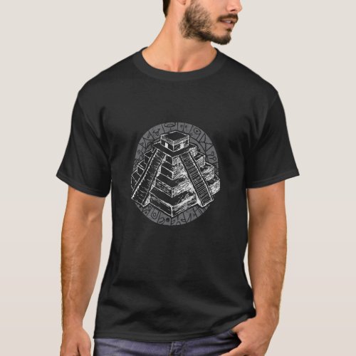 Ancient Sacred Mayan Aztec Calendar Pyramid Geomet T_Shirt