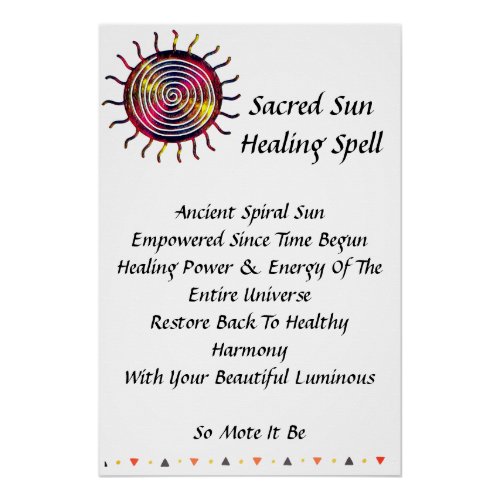 Ancient Sacred Spiral Sun Healing Spell White Poster