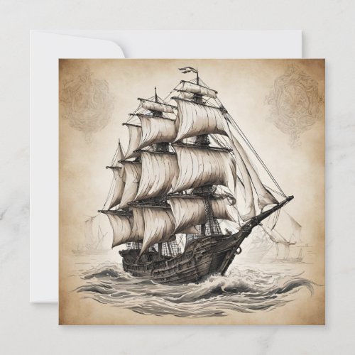 Ancient Sailing Ship in the Ocean  Card