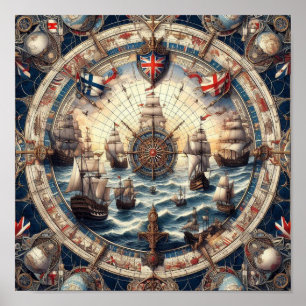 Ancient Sailing Ships - England - Norway - Finland Poster