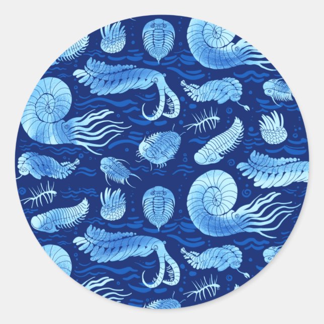 Ancient sea animals: Trilobites, Anomalocaris... Classic Round Sticker (Front)