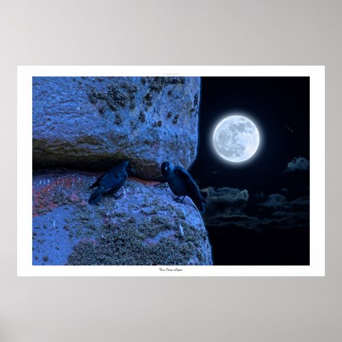 Ancient Site of Stonehenge Two Crows  Full Moon Poster