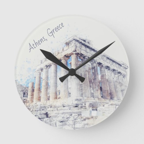 Ancient Sites Parthenon in Athens Greece Round Clock