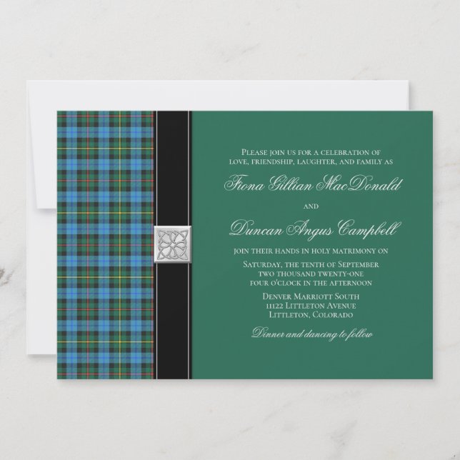 Ancient Smith Green Tartan Wedding Invitation (Front)