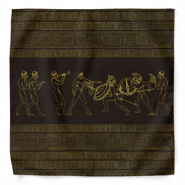 Ancient Sparta  Greece scene on greek pattern Bandana (Front)