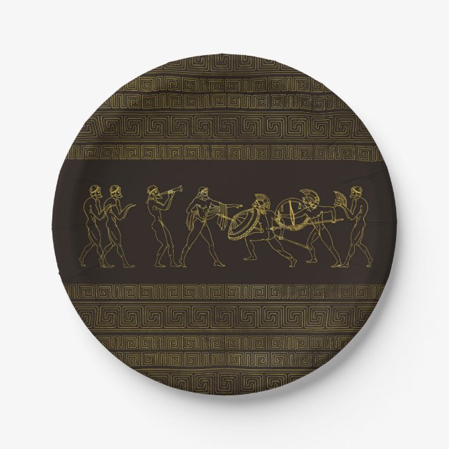 Ancient Sparta  Greece scene on greek pattern Paper Plates (Front)