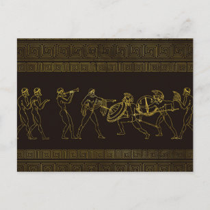 Ancient Sparta  Greece scene on greek pattern Postcard