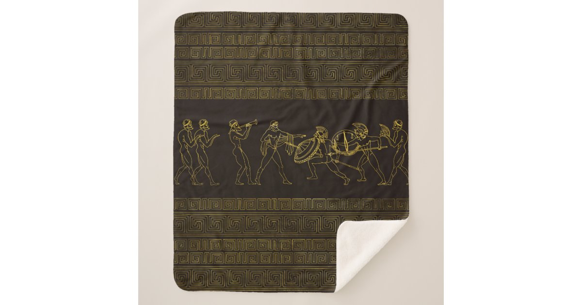 Ancient Sparta Greece scene on greek pattern Sherpa Blanket Zazzle