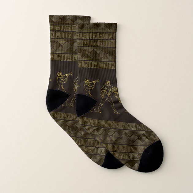 Ancient Sparta Greece scene on greek pattern Socks Zazzle