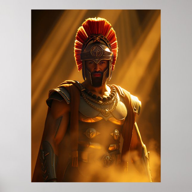 Ancient Spartan Warrior in Golden Sunlight Poster (Front)