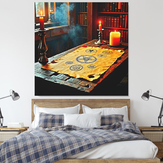Ancient Spells on a Mystic Scroll Canvas Print (Insitu(Bedroom))