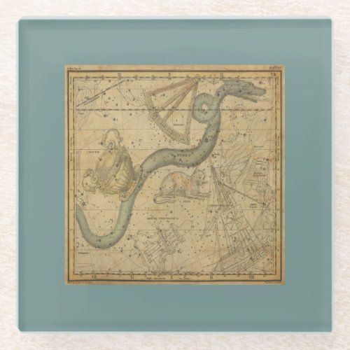 Ancient Star Chart of the Hydra Constellation Glass Coaster