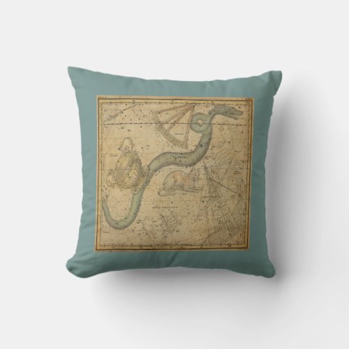 Ancient Star Chart of the Hydra Constellation Throw Pillow