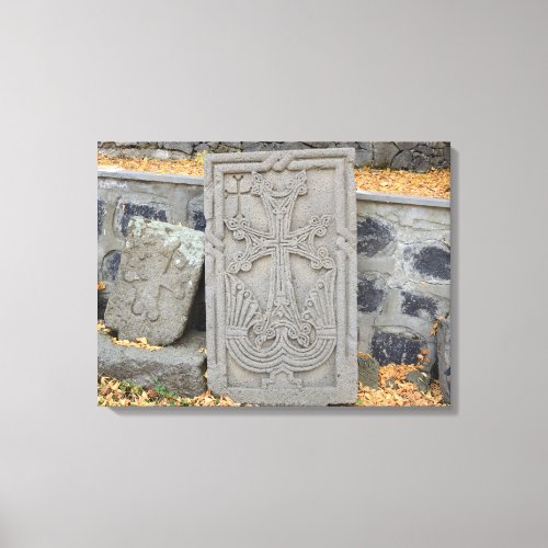 Ancient stone crosses khachkars in Armenia Canvas Print