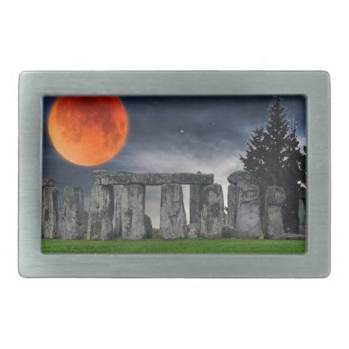 Ancient Stonehenge  Mystical Red Full Moon Belt Buckle