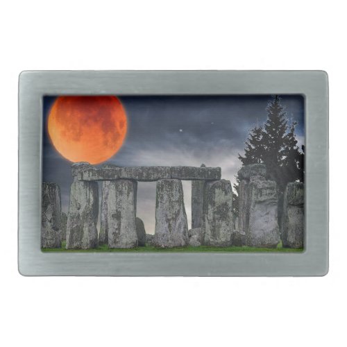 Ancient Stonehenge  Mystical Red Full Moon Belt Buckle