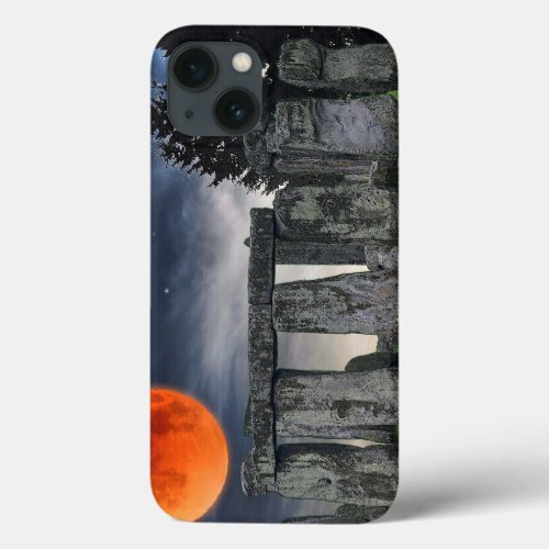 Ancient Stonehenge  Mystical Red Full Moon iPhone 13 Case