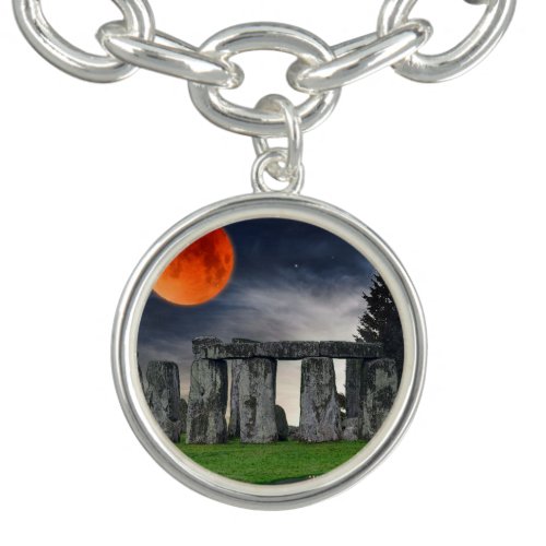 Ancient Stonehenge  Mystical Red Full Moon Charm Bracelet