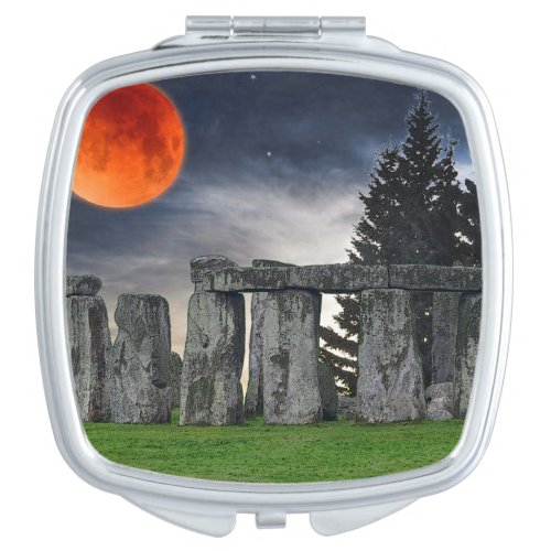 Ancient Stonehenge  Mystical Red Full Moon Compact Mirror