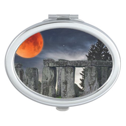 Ancient Stonehenge  Mystical Red Full Moon Makeup Mirror