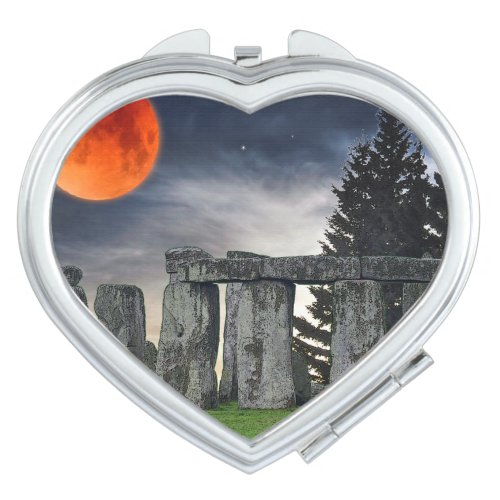 Ancient Stonehenge  Mystical Red Full Moon Vanity Mirror