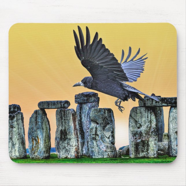 Ancient Stonehenge & Rook Corvid-lover's Gift Mouse Pad (Front)