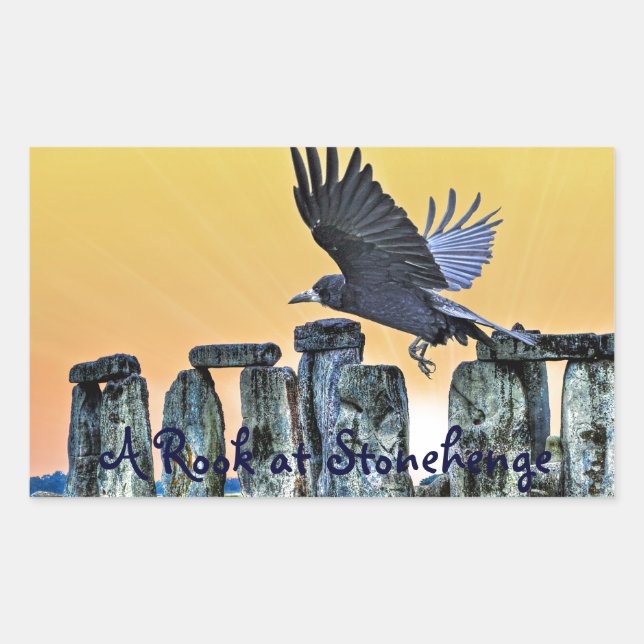 Ancient Stonehenge & Rook Corvid-lover's Gift Rectangular Sticker (Front)