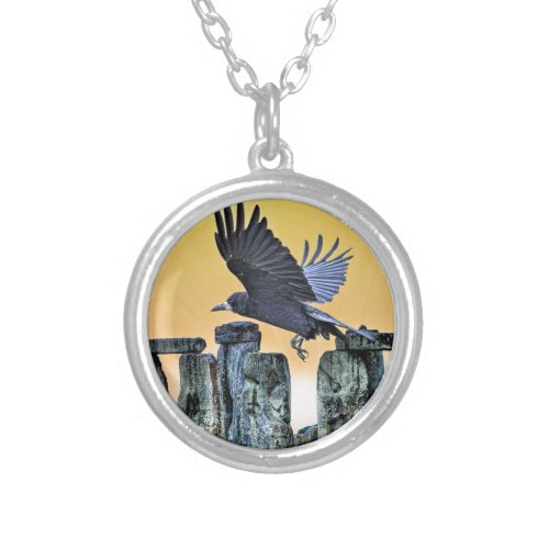 Ancient Stonehenge  Rook Corvid_lovers Gift Silver Plated Necklace