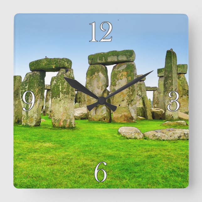 Ancient Stonehenge Standing Stones in Summer Art Square Wall Clock (Front)