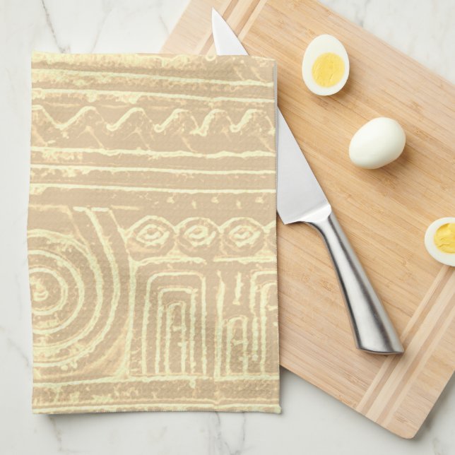 Ancient Sumerian Mesopotamian Pattern Cream Kitchen Towel (Quarter Fold)