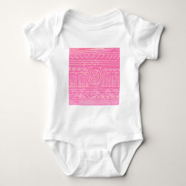 Ancient Sumerian Mesopotamian Pattern Pink Baby Bodysuit (Front)