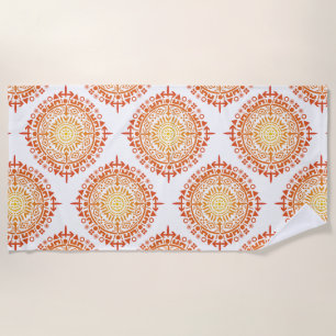 Ancient sun with symbols orange, yellow beach towel