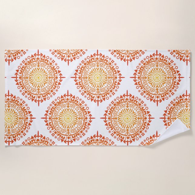 Ancient sun with symbols orange, yellow beach towel (Front)