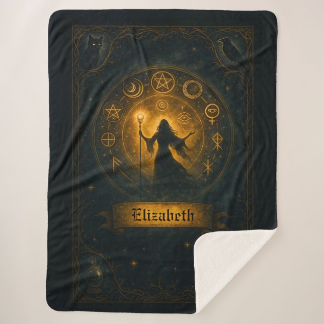 Ancient Symbols & Magical Sorceress Custom Name Sherpa Blanket (Front)