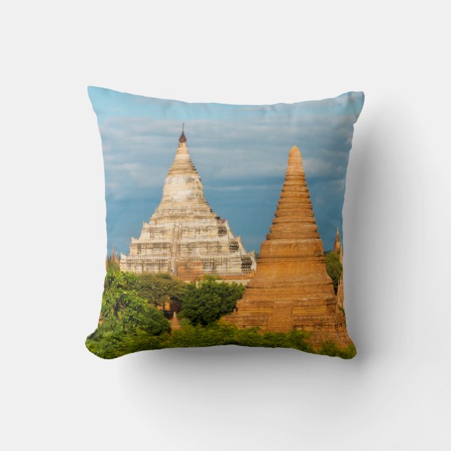 Ancient Temples and Pagodas | Bagan Throw Pillow (Front)
