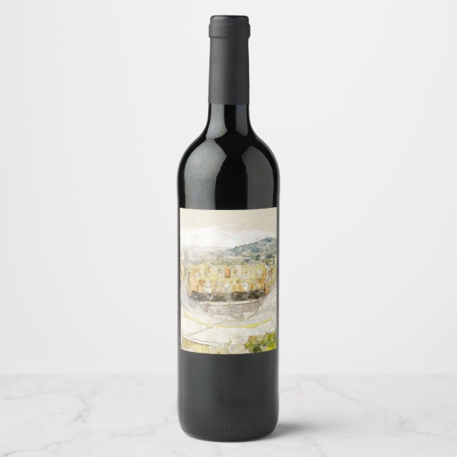 Ancient Theater of Athens Greece Wine Label  (Front)