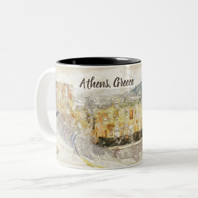ancient theater of Herodion, Athens, Greece Two-Tone Coffee Mug (Front Left)