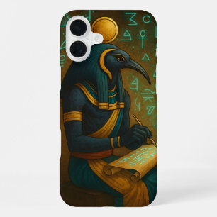 Ancient Thoth Sacred Script Teal Gold iPhone 16 Plus Case