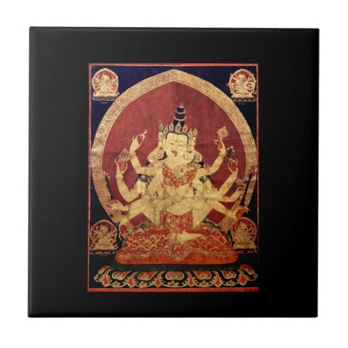 Ancient Tibetan Tapestry Ceramic Tile