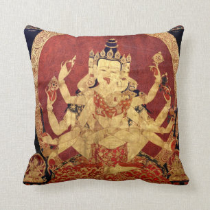Ancient Tibetan Tapestry Throw Pillow