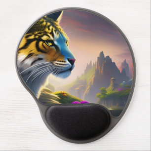Ancient Tiger Surveys his kingdom, Purple Flowers  Gel Mouse Pad