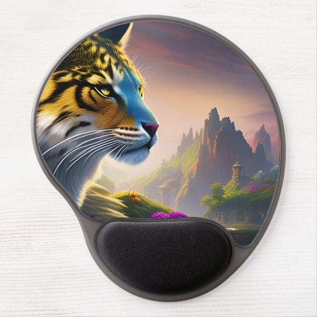 Ancient Tiger Surveys his kingdom, Purple Flowers  Gel Mouse Pad (Front)