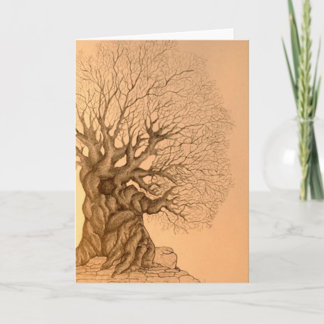 Ancient Tree Drawing Holiday Card (Front)