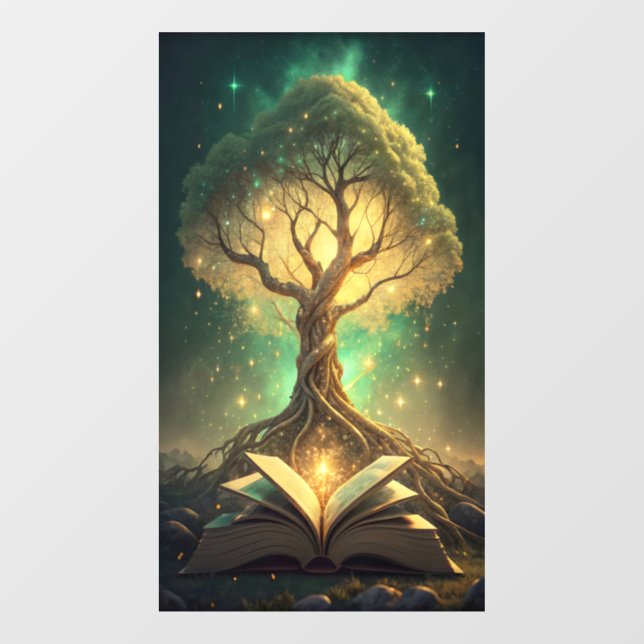 Ancient tree of knowledge with glowing roots  window cling (Sheet)