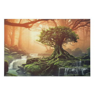 Ancient Tree Of Life Peaceful Nature Fantasy World Faux Canvas Print